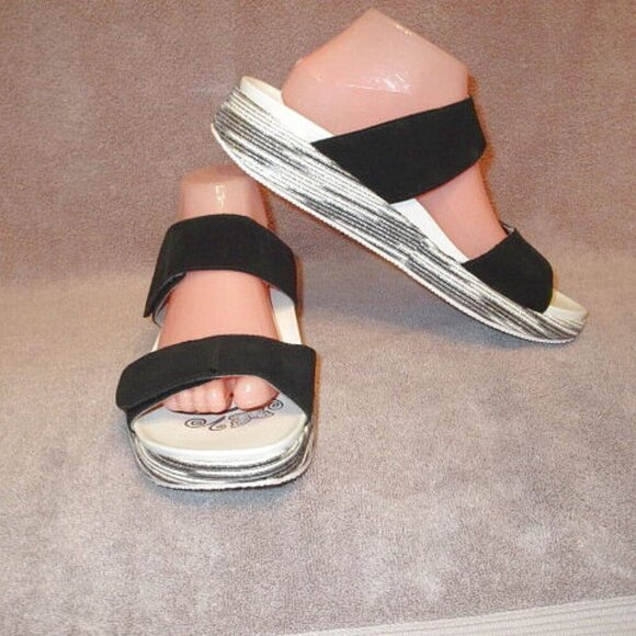 ALEGRIA Mixie SPARKLE Platform SANDALS Size 11 / 42 LEATHER Slip On PADDED Slide - Picture 1 of 12